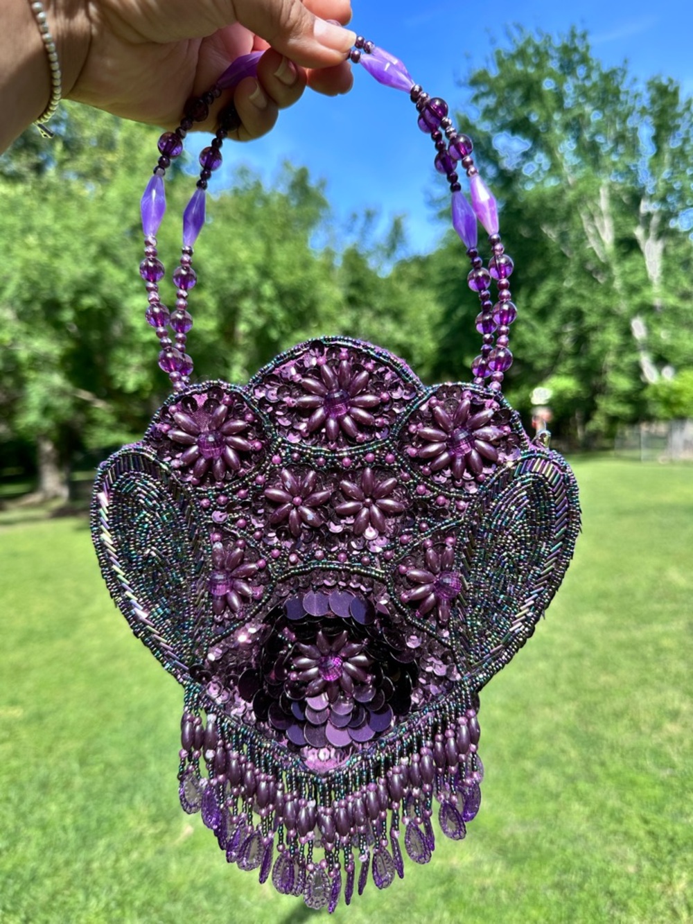 Handcrafted Purple Beaded Evening Bag
